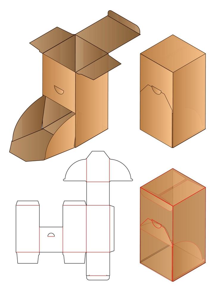 diseño de plantilla troquelada de embalaje de caja. Maqueta 3d vector