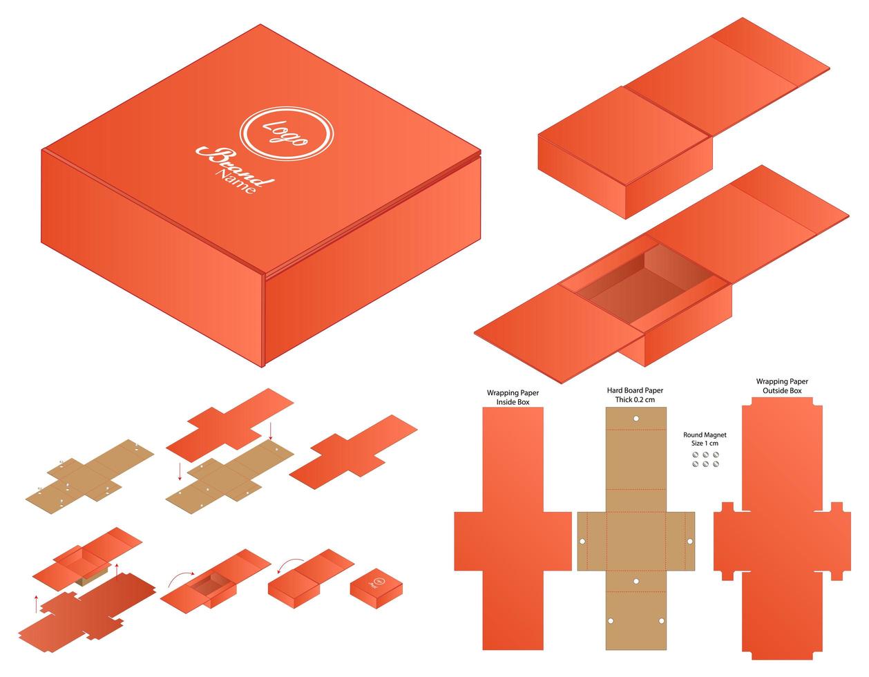 diseño de plantilla troquelada de embalaje de caja. Maqueta 3d vector