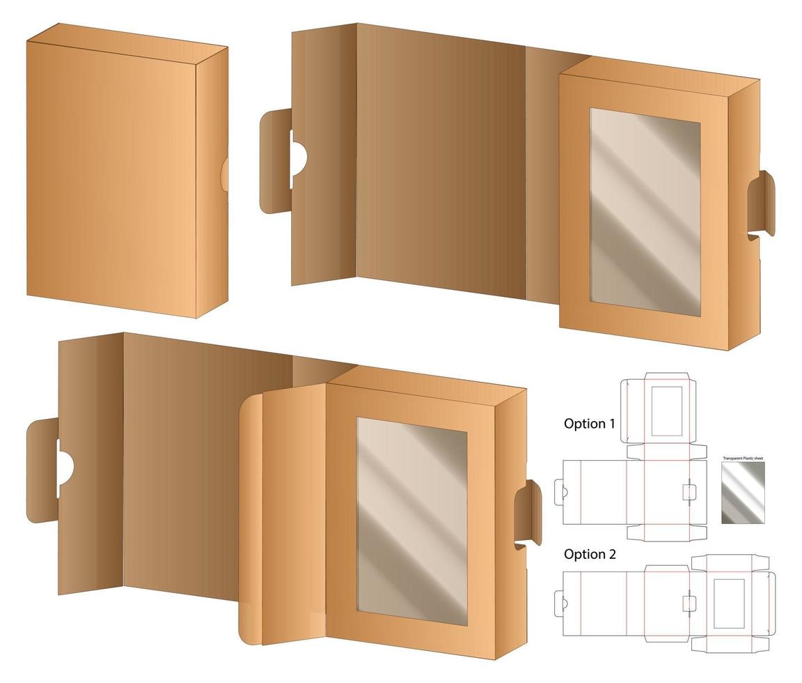 diseño de plantilla troquelada de embalaje de caja. Maqueta 3d vector