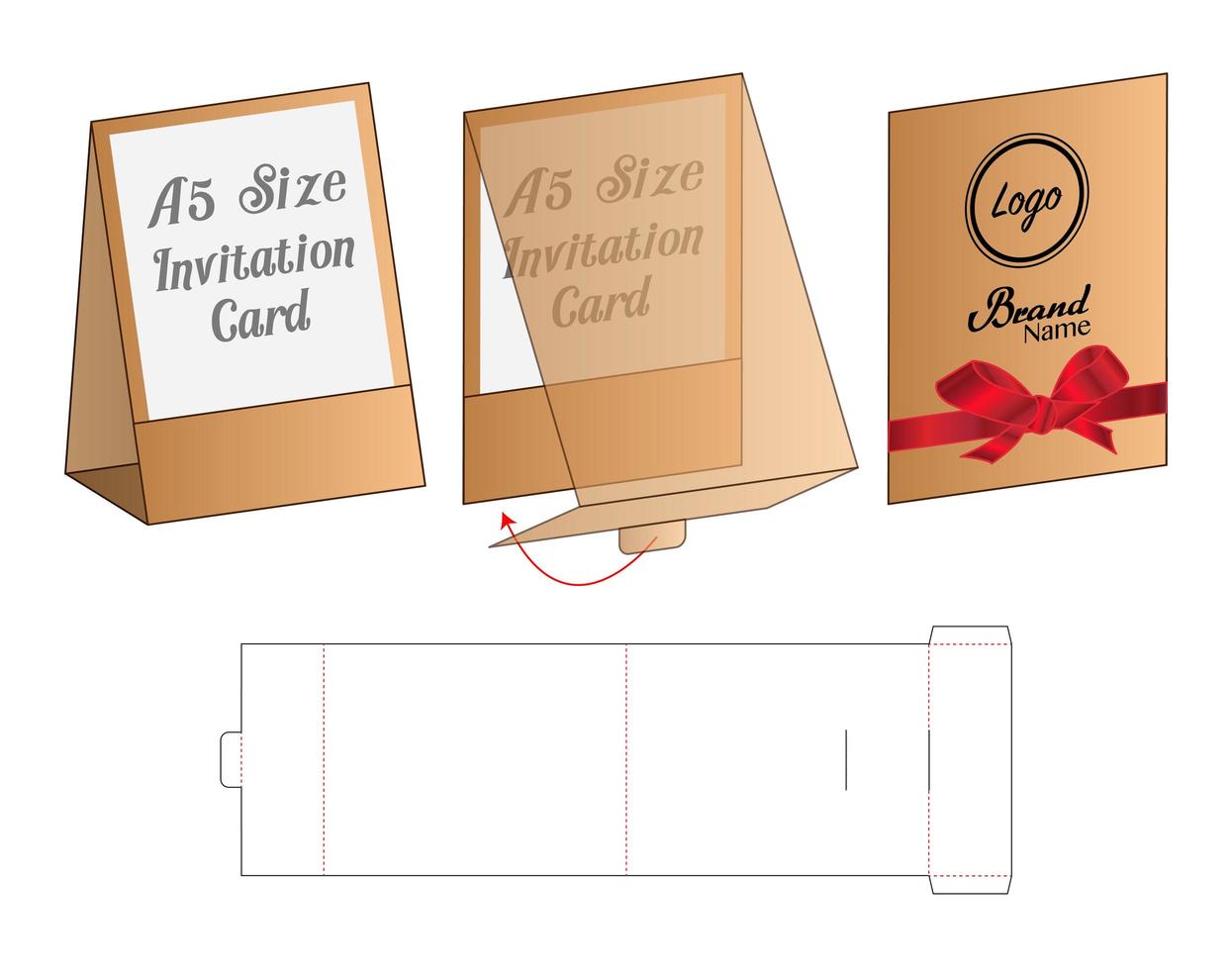 Diseño de plantilla troquelada de embalaje de sobres de invitación. Maqueta 3d vector