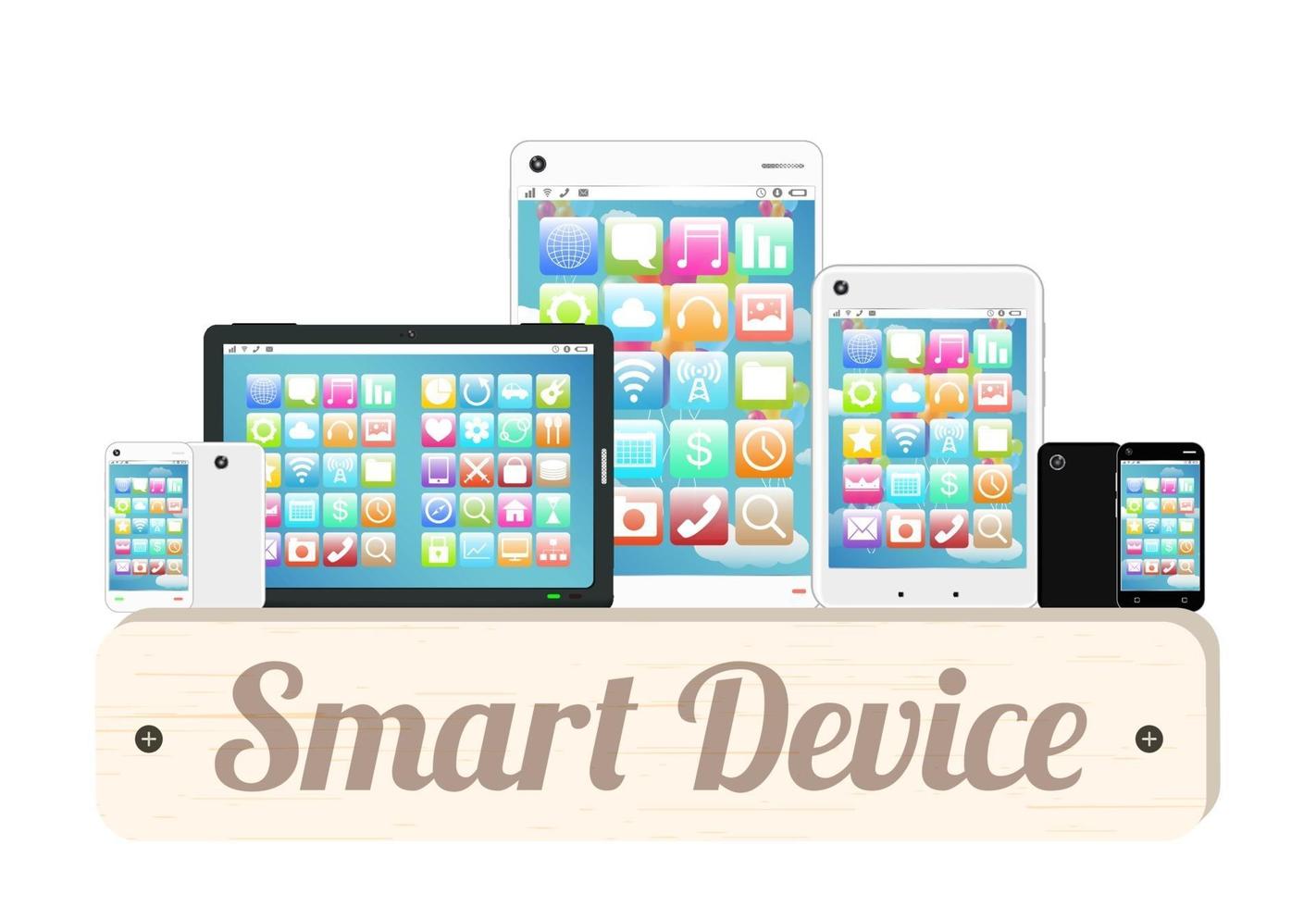 smart device wood board with smart phone and tablet vector