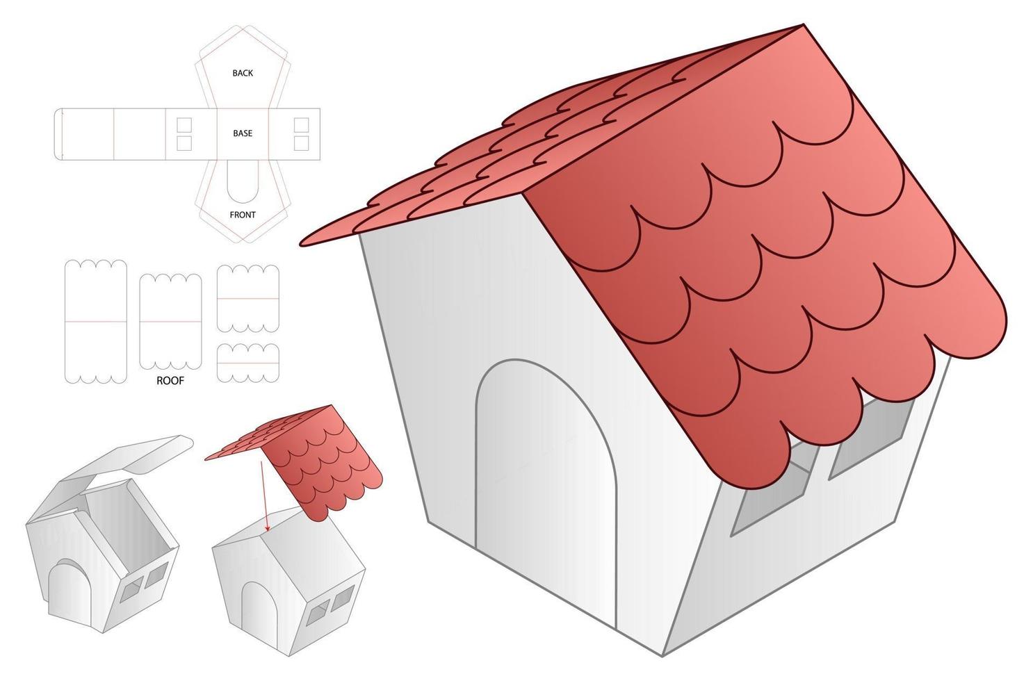 plantilla de troquelado de embalaje de bolsa de papel con forma de casa vector