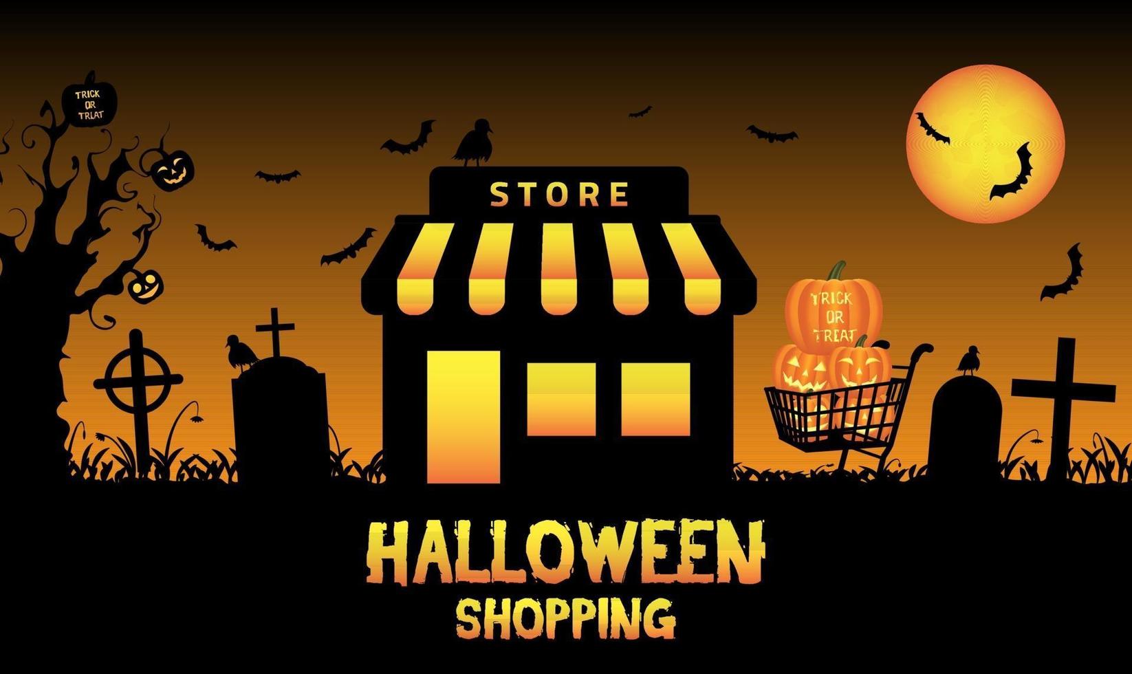 Halloween store shop in a graveyard vector