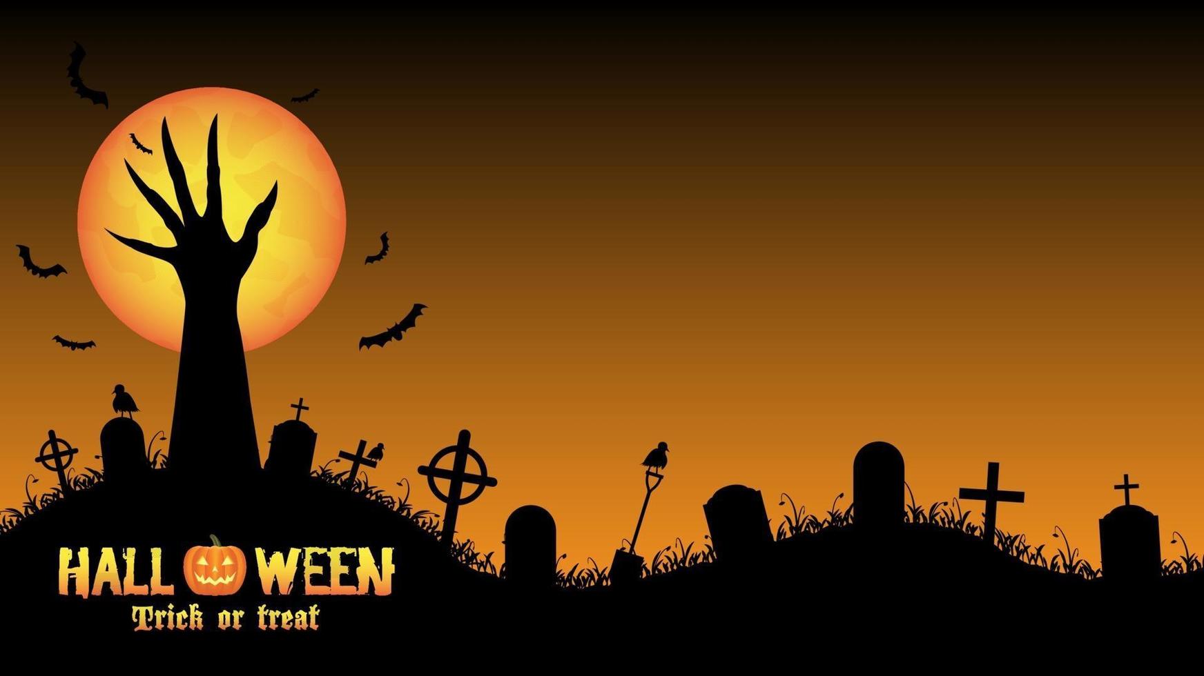 halloween monster hand rising from night graveyard vector