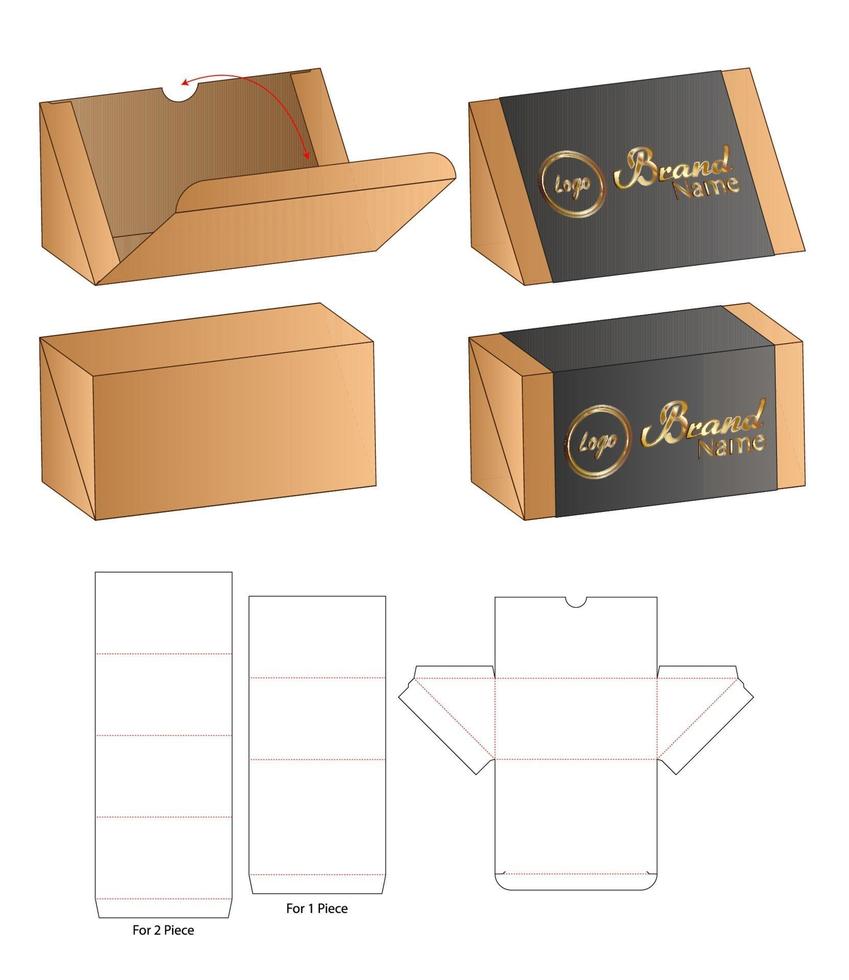 diseño de plantilla troquelada de embalaje de caja. Maqueta 3d vector