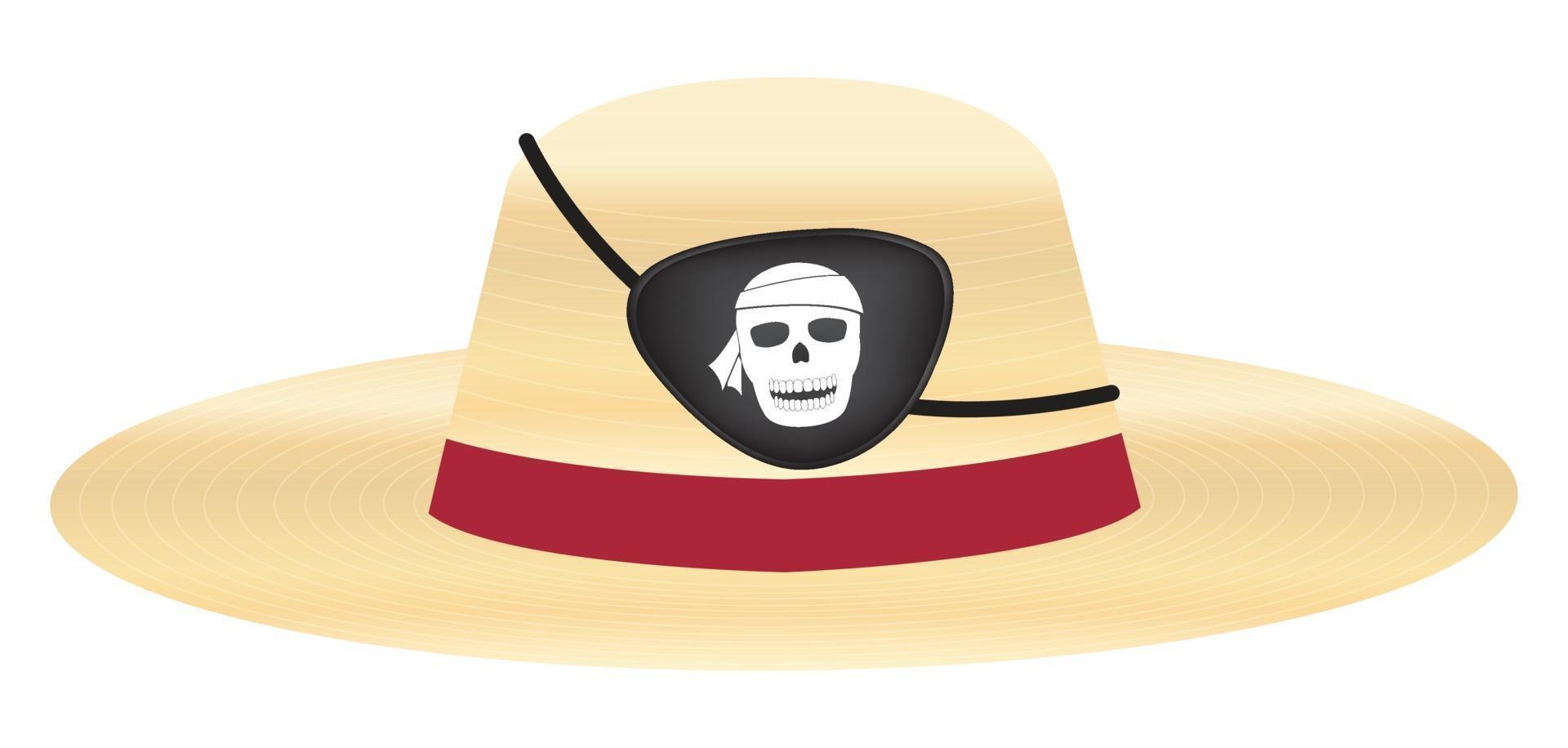 sombrero de paja con parche pirata en el ojo vector