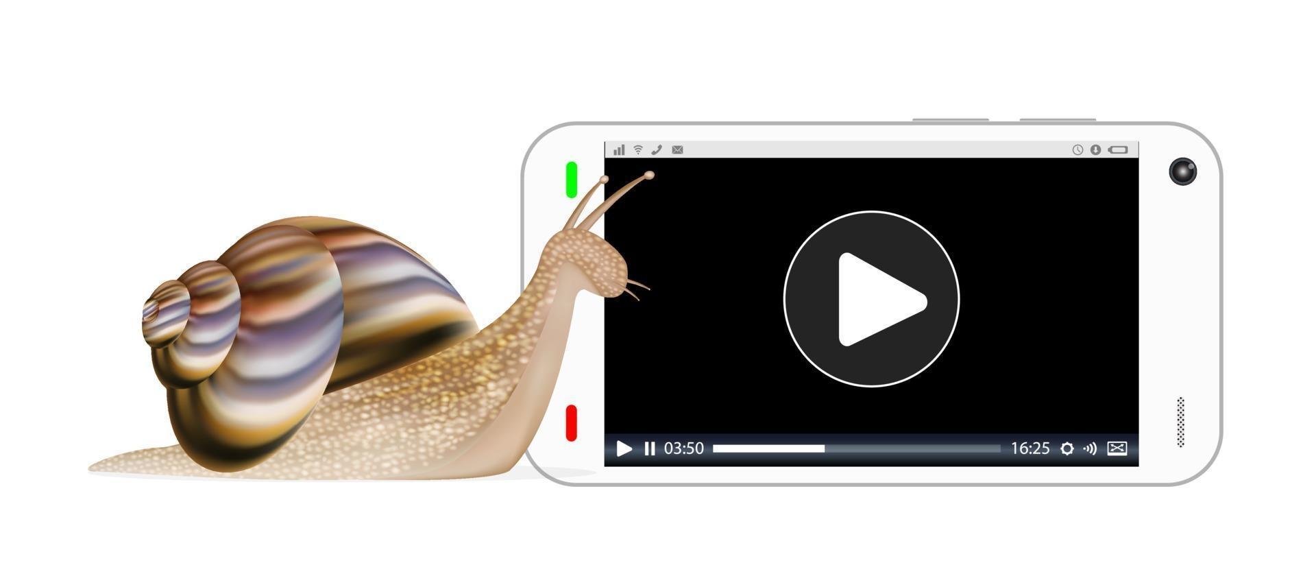 caracol y teléfono inteligente con pantalla de reproductor multimedia vector