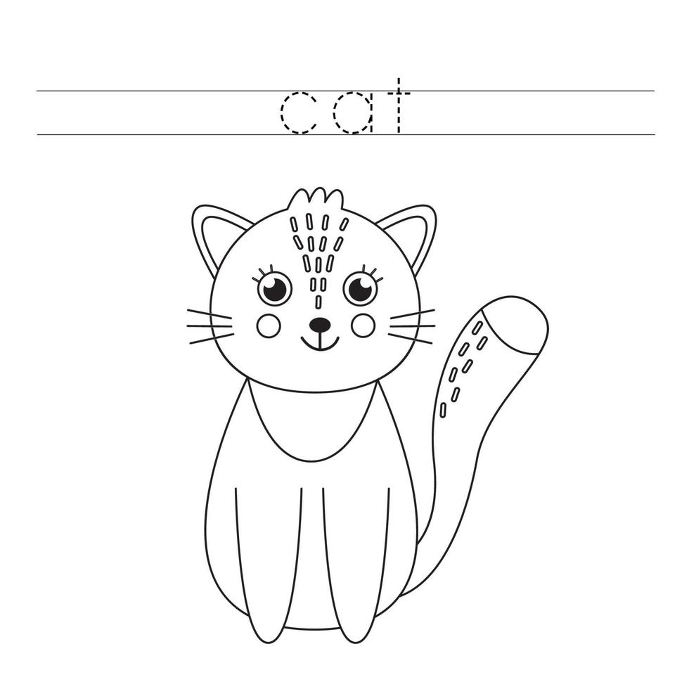 trazando letras con lindo gato. práctica de escritura para niños. vector