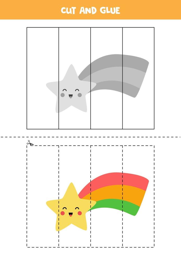 Cut and glue game for kids. Cute rainbow star. vector