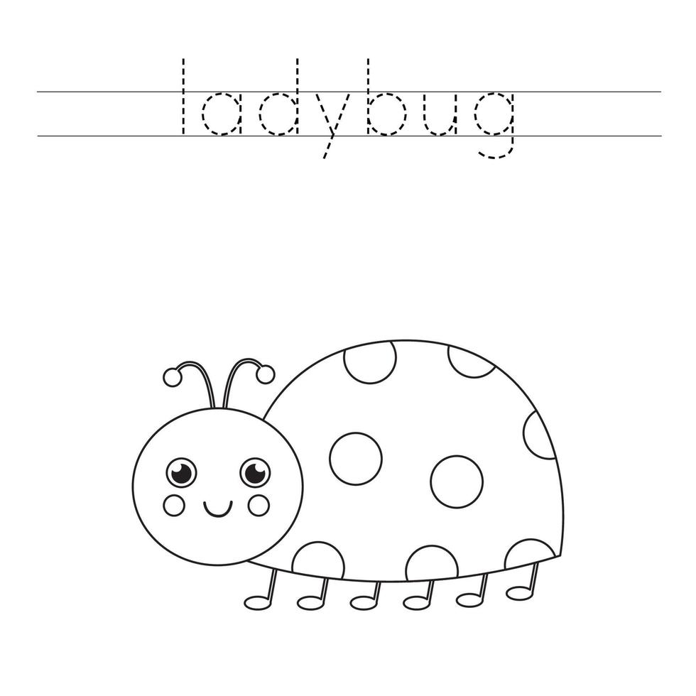 Tracing letters with cute ladybird. Writing practice for kids. vector