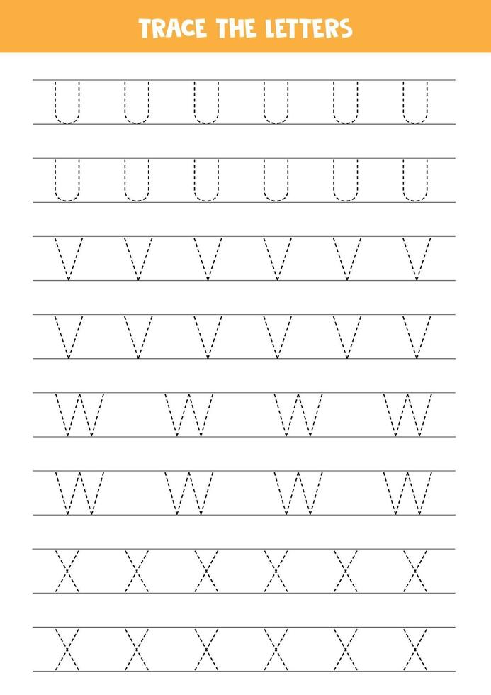 Tracing letters of English alphabet. Writing practice. vector