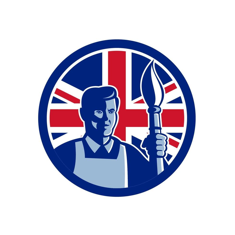 artist holding brush torch UK flag mascot vector
