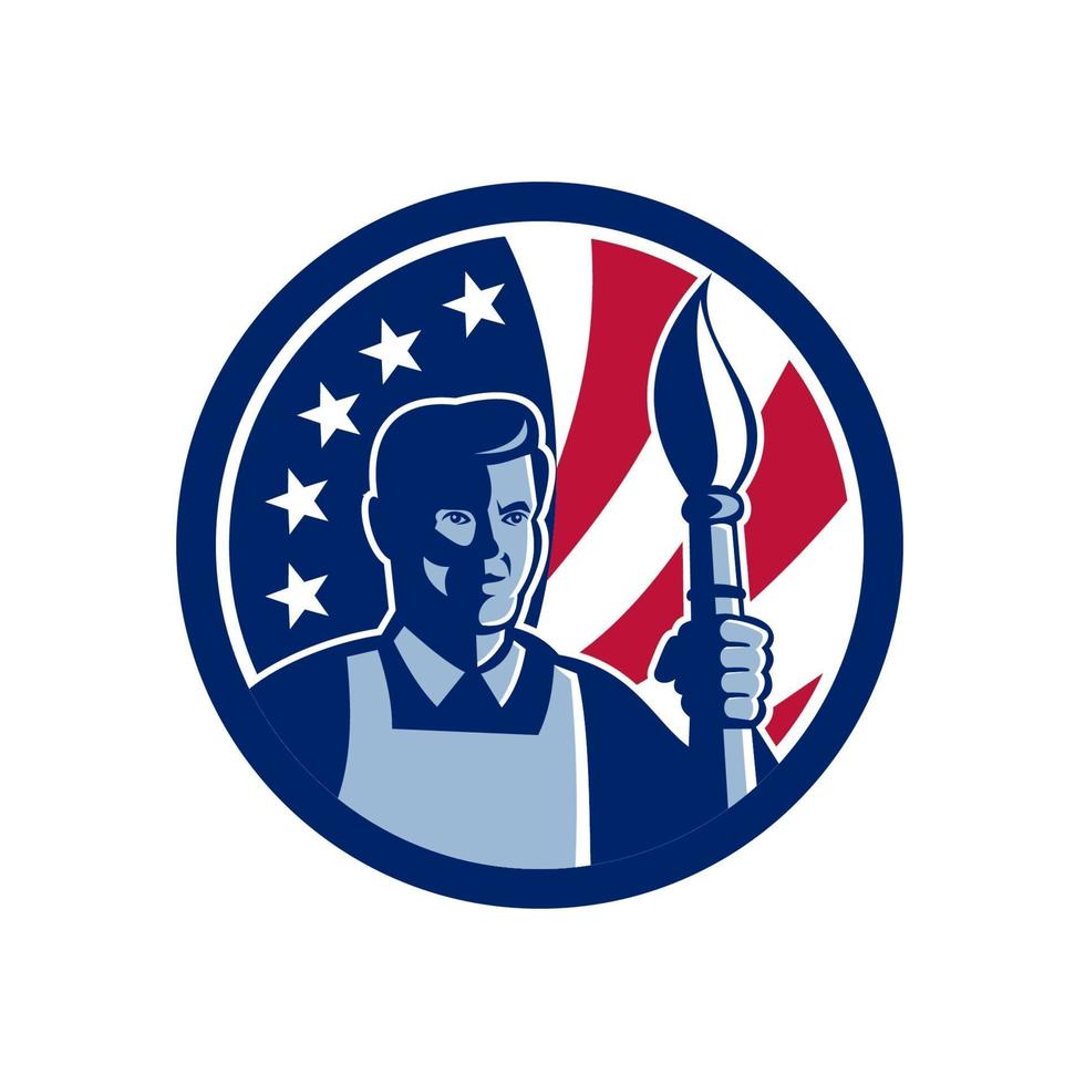 artist holding brush torch USA flag mascot vector