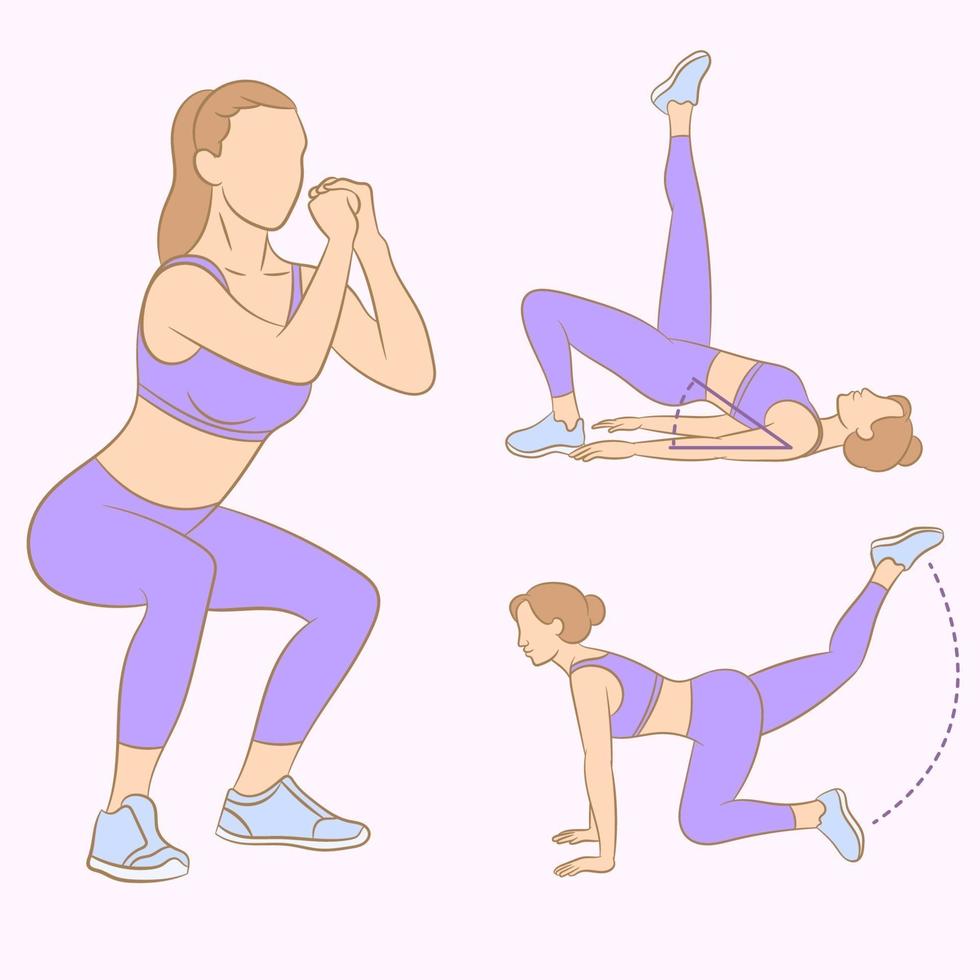 Woman doing strength and calisthenics exercises vector