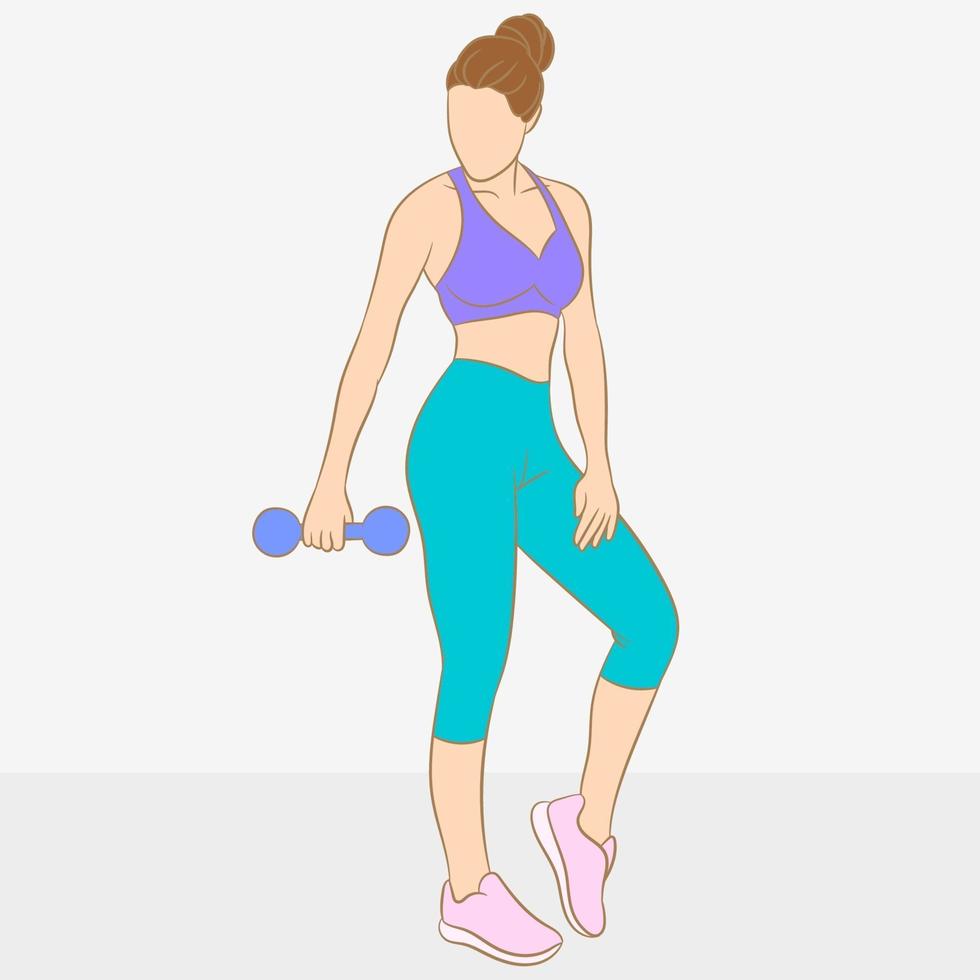 Sporty woman does the exercises with dumbbells vector