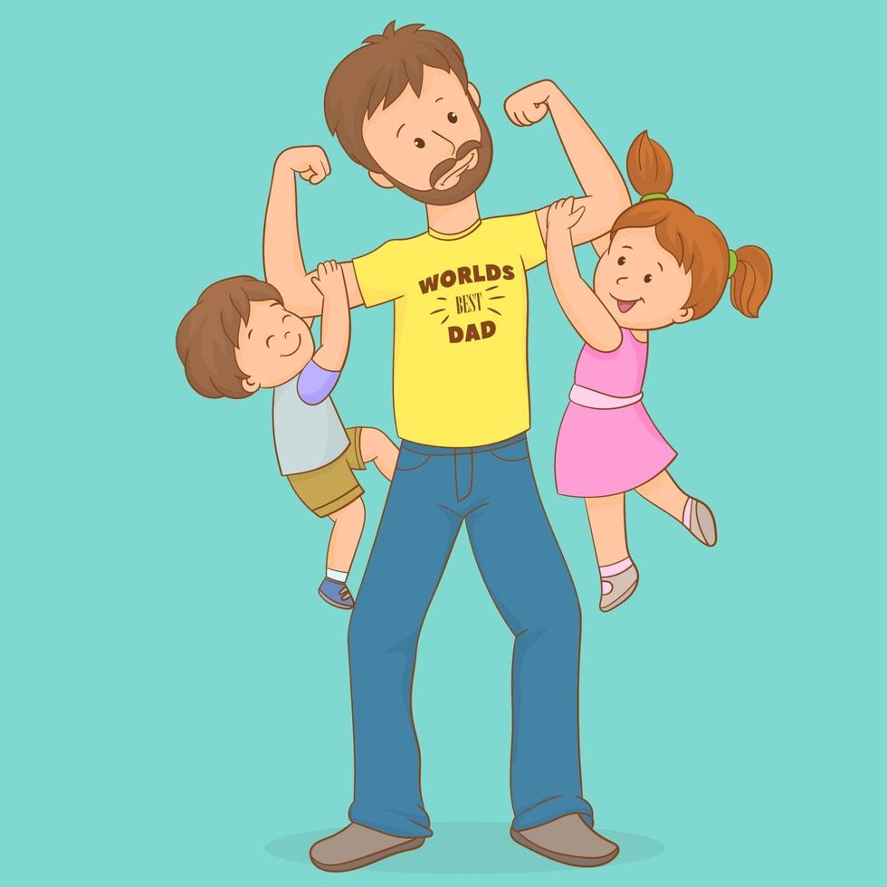 Father Carrying Son And Daughter, Father's Day vector