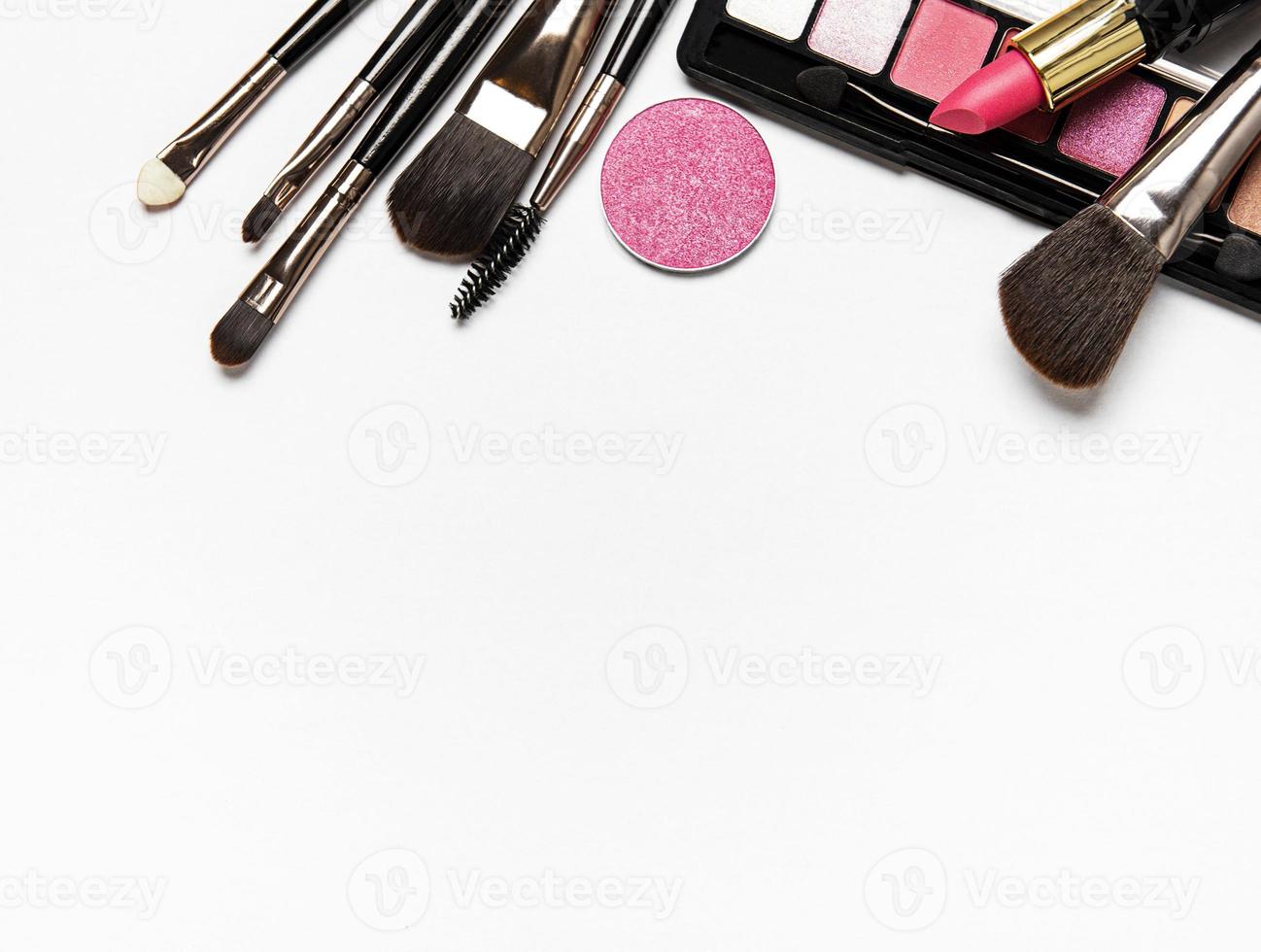 Makeup set on a white background with copy space photo