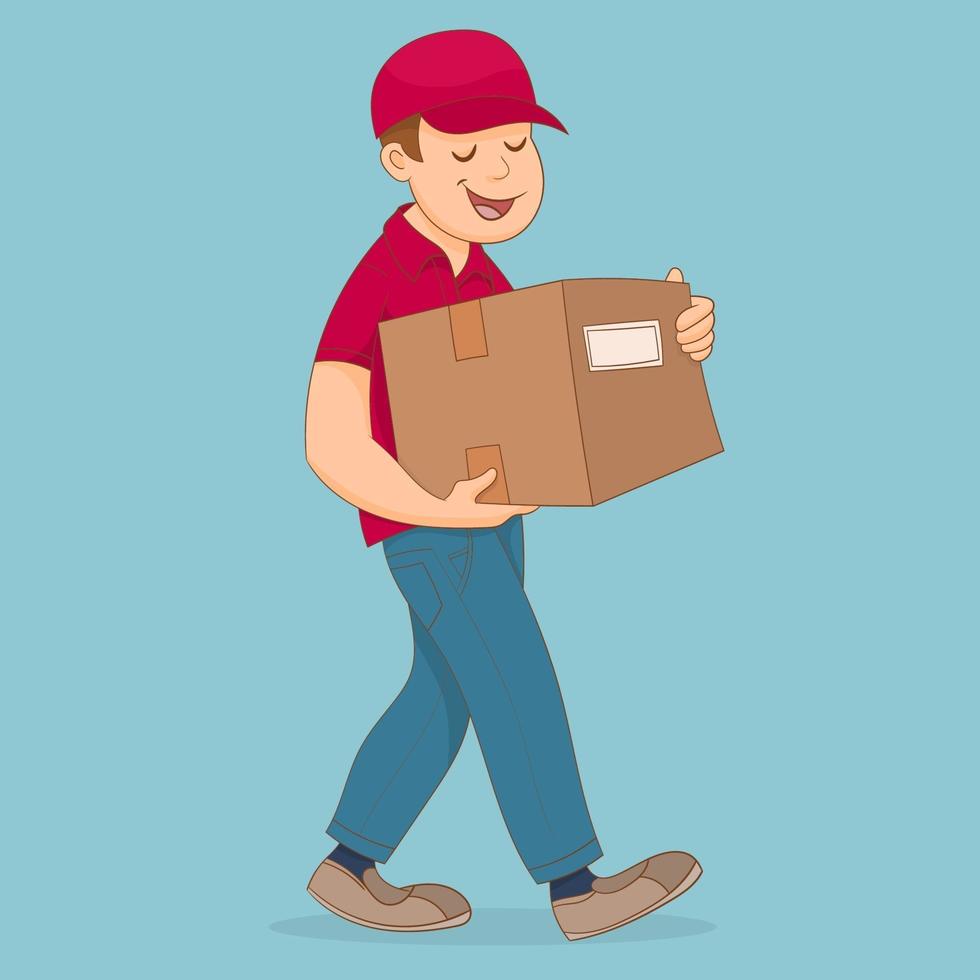Delivery man carries a box in his hands vector