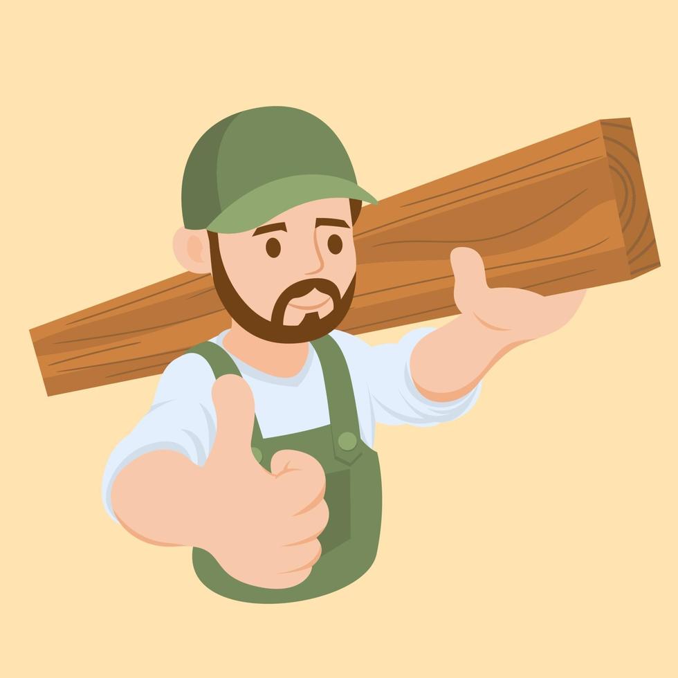 Carpenter lifting a wood stick vector