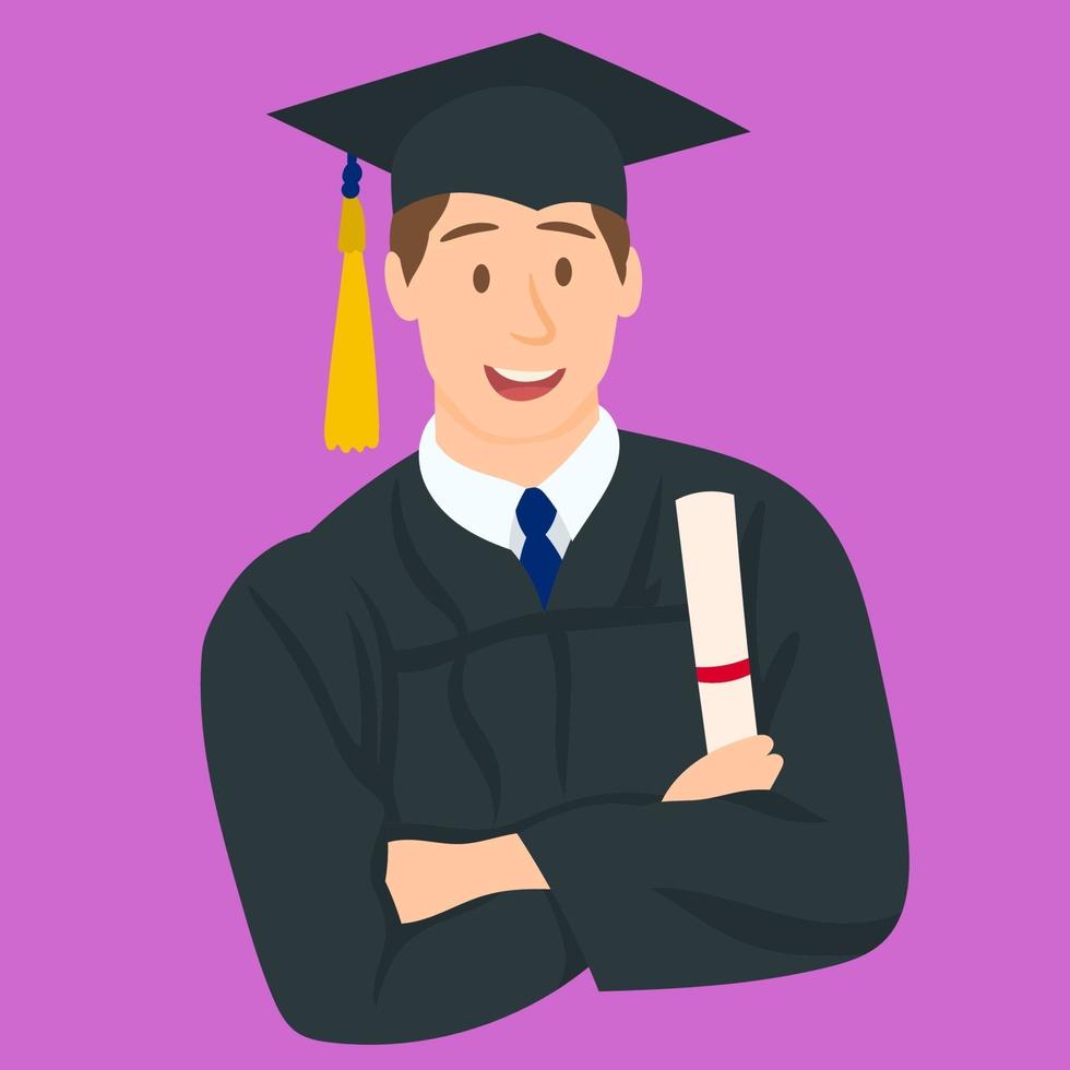 Boy graduating with diploma in hand vector