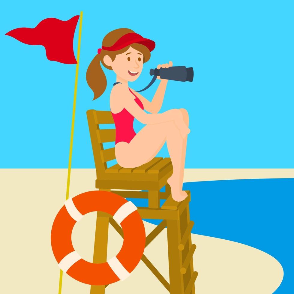 Lifeguard girl on the beach vector