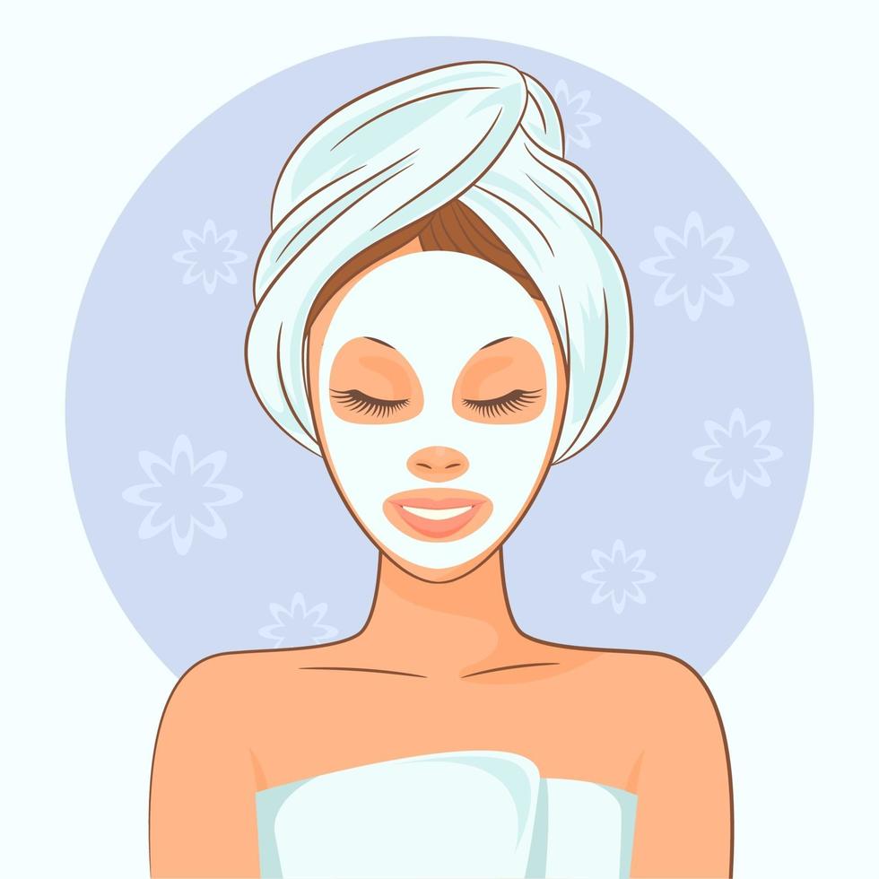 mujer de spa con una mascarilla de belleza vector