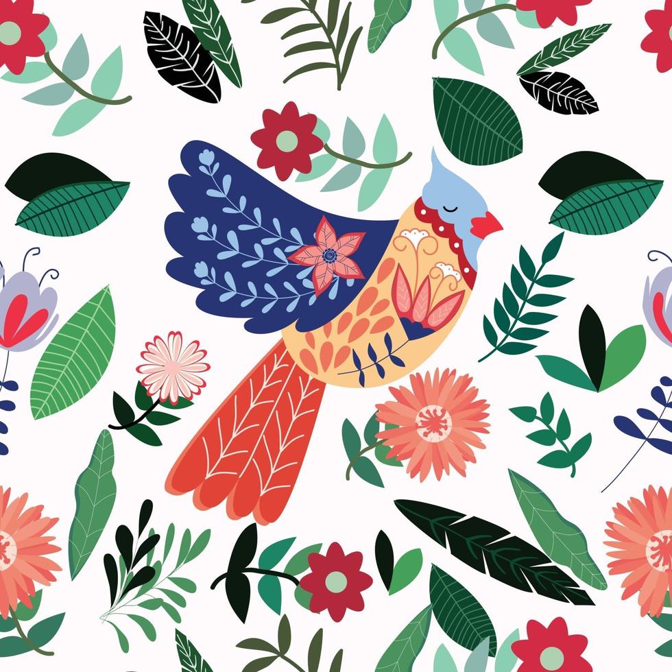 colorido pájaro de verano en el jardín de flores vector