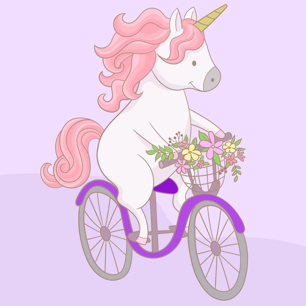 pequeño unicornio está montando una bicicleta vector