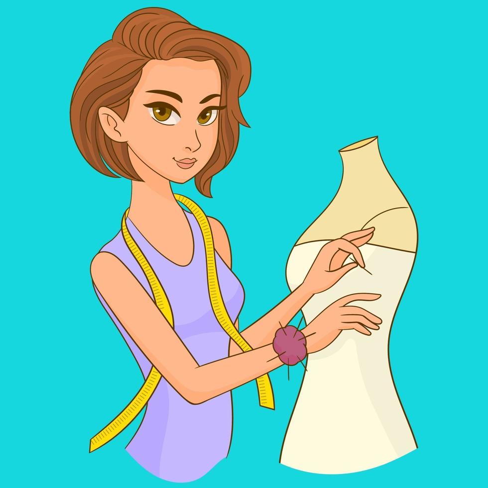 Woman seamstress creates a dress vector