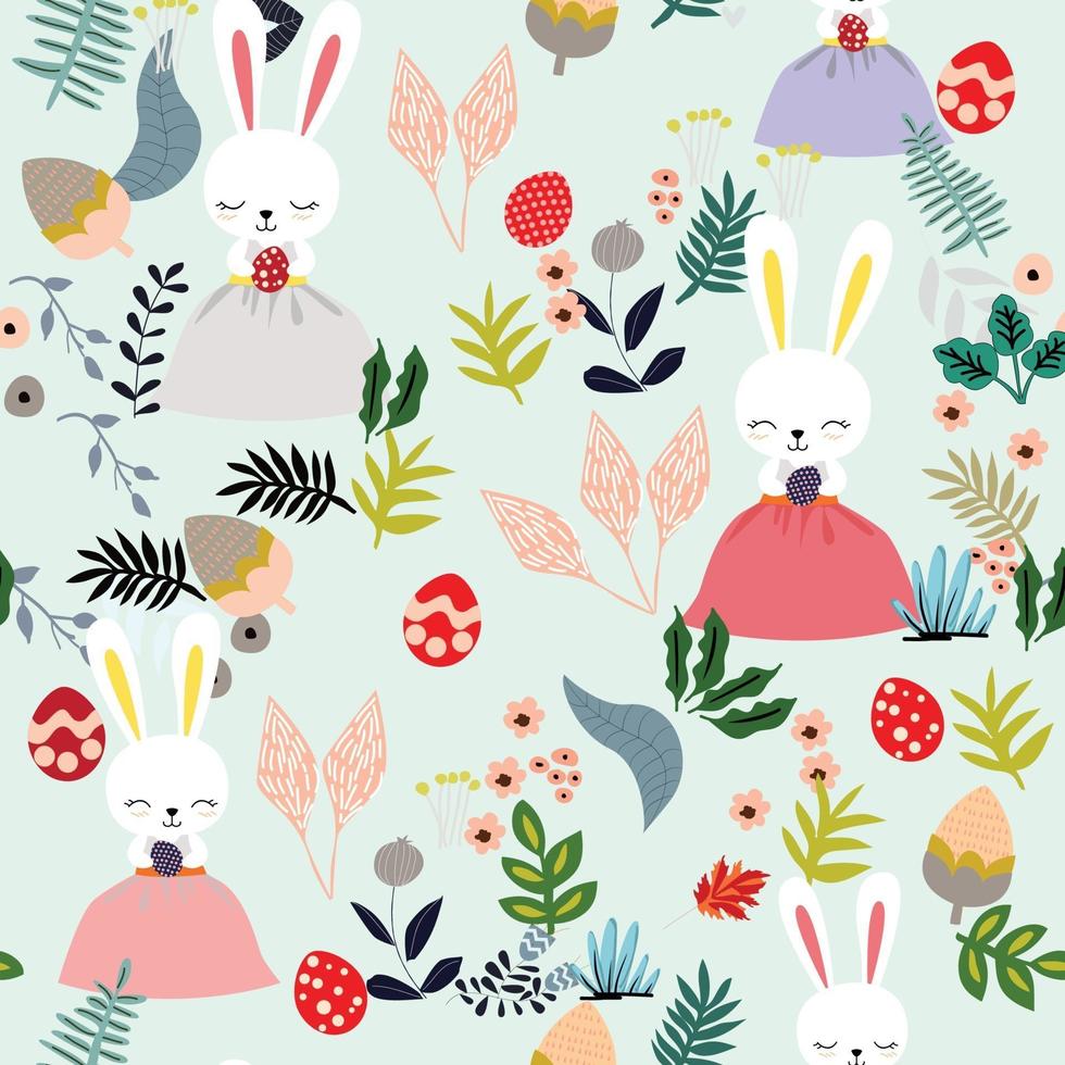 Rabbits and bunnies on easter day pattern vector