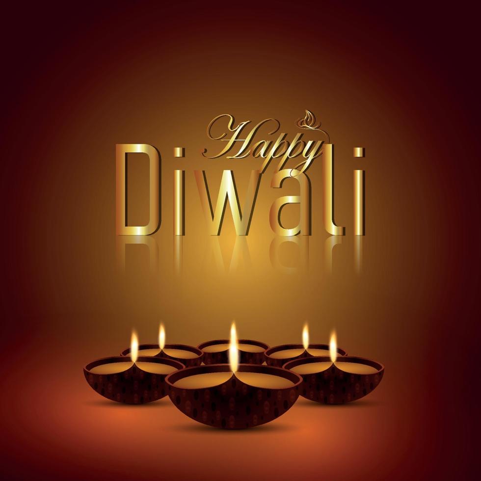 Happy diwali festival of light greeting card with creative diwali diya vector