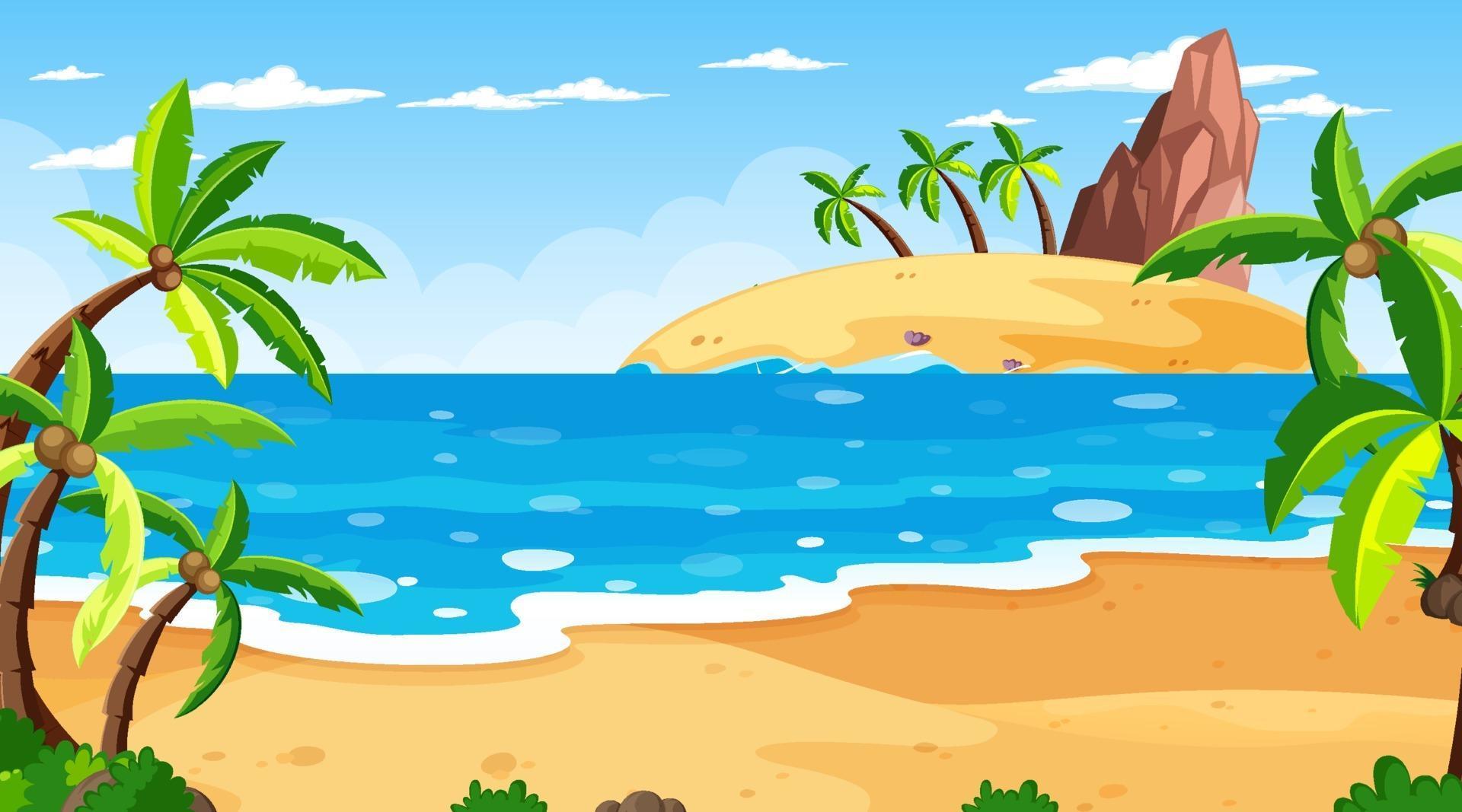 Tropical beach scene with many palm trees at day time 2288169 Vector ...