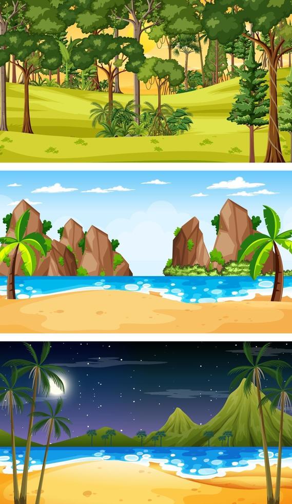 Set of three different forest horizontal scenes vector