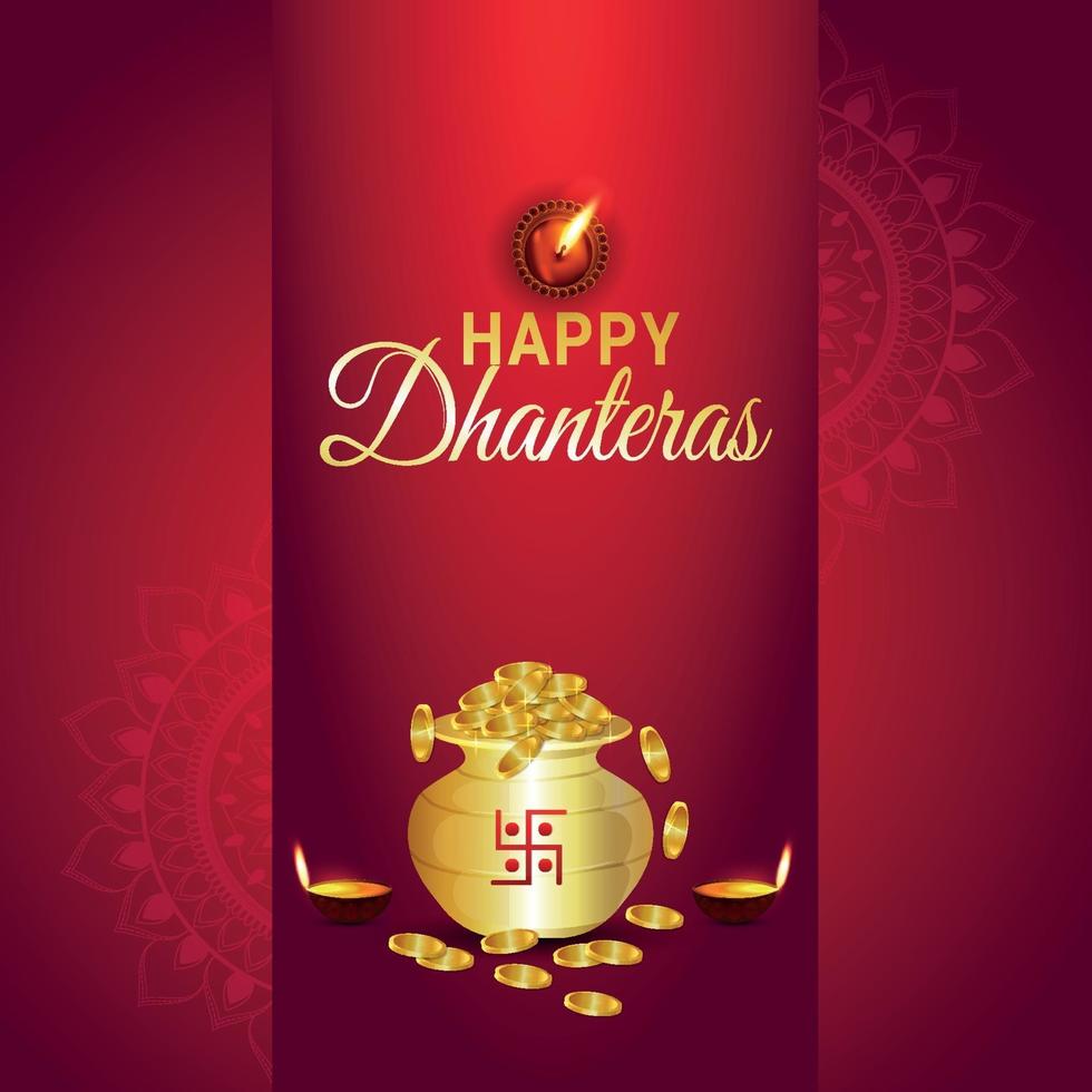 Happy dhanteras celebration greeting card and background with vector illustration