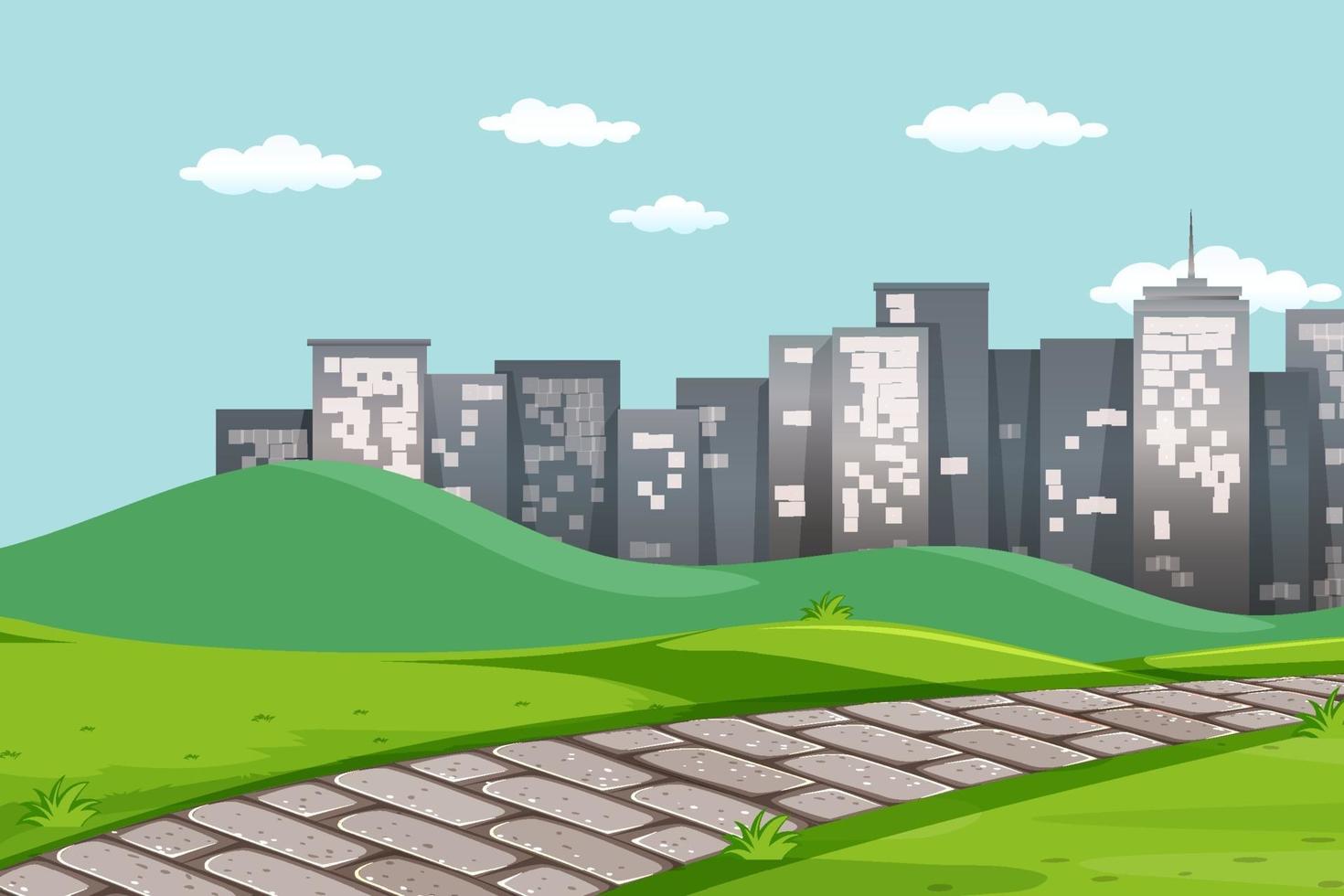 Empty park scene with many city on background vector
