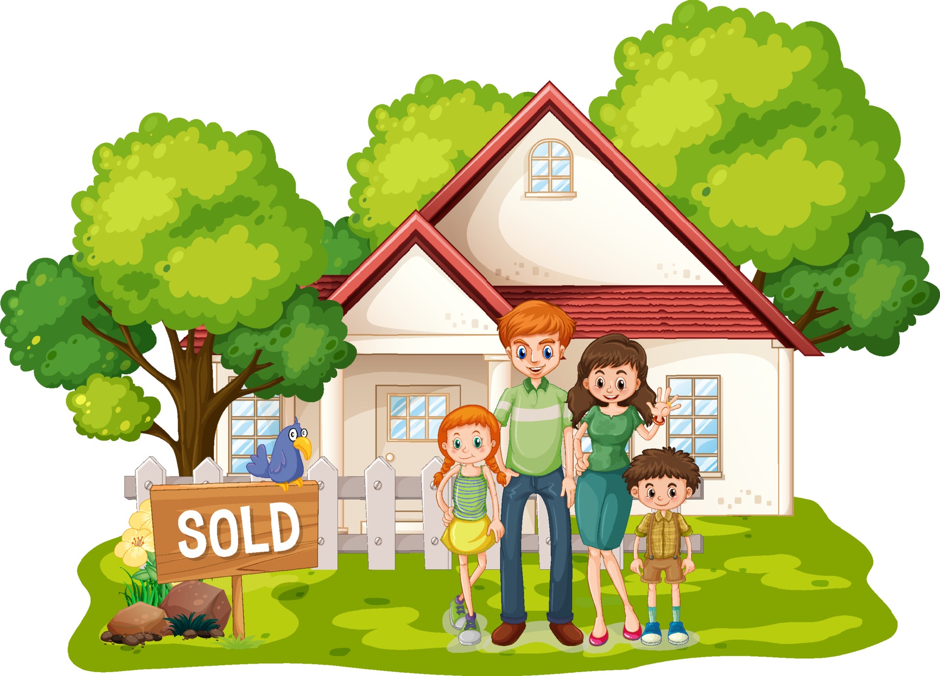 Family standing in front of a house for sale on white background 2288200 Vector Art at Vecteezy Family standing in front of a house for sale on white background 2288200 Vector Art at Vecteezy