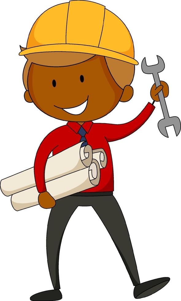 Little engineer doodle cartoon character isolated vector