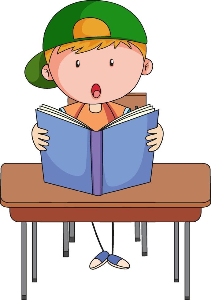 A boy reading book doodle cartoon character vector
