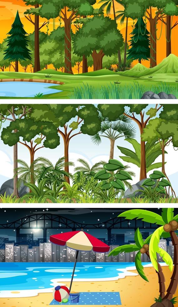 Three different forest horizontal scenes vector
