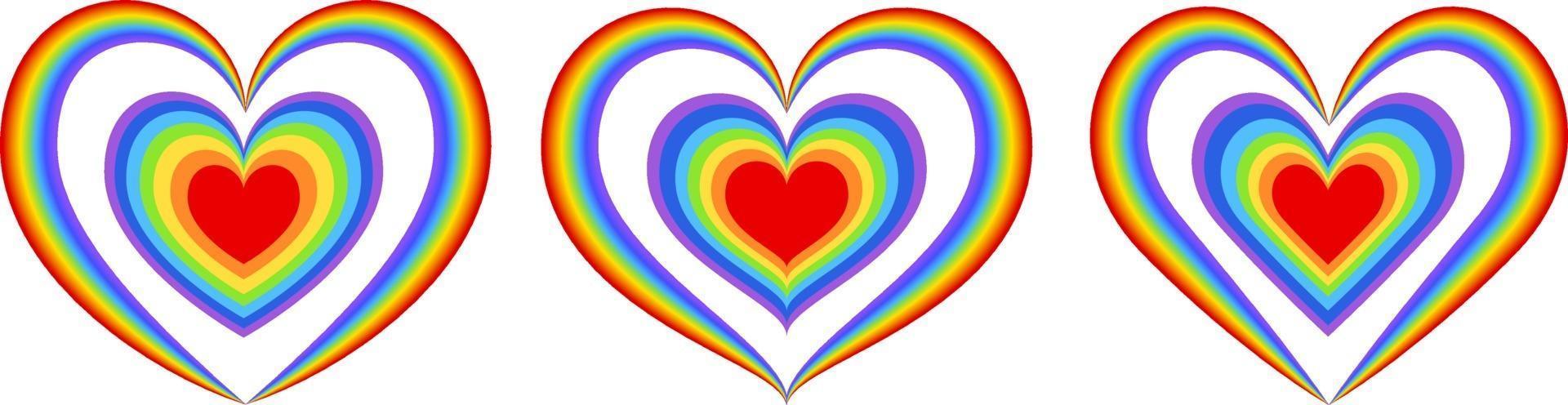 conjunto de diferentes formas de corazón arcoiris vector