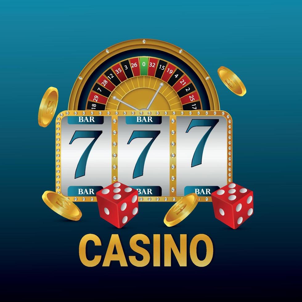 Casino gambling game background with slot machine and roulette wheel vector