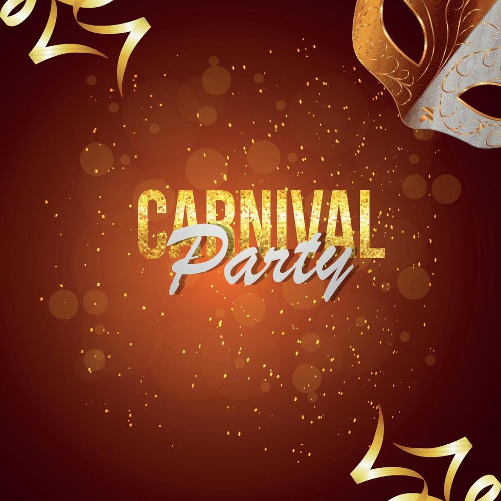 Carnival party invitation greeting card with creative golden mask and background vector