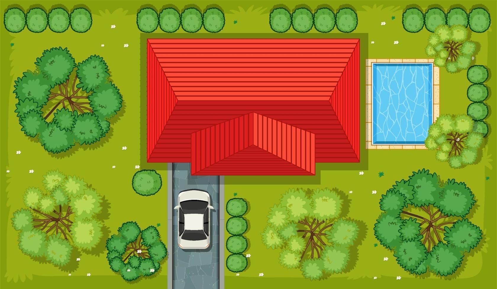 Top view of a house with garden area vector