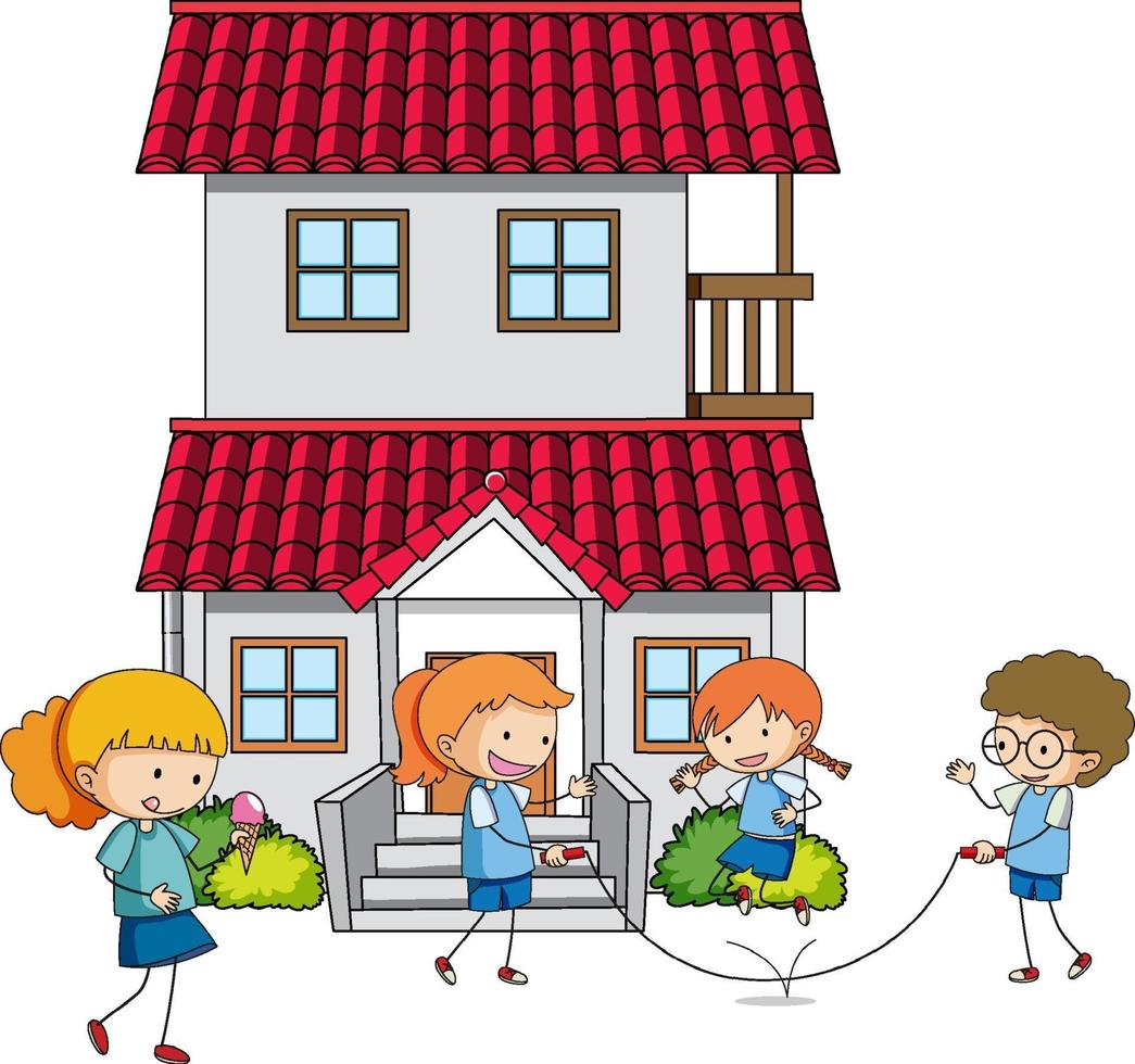 Many kids doing different activities around the house vector