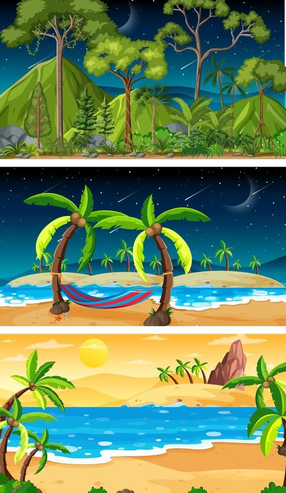 tres escenas horizontales de naturaleza diferente. vector