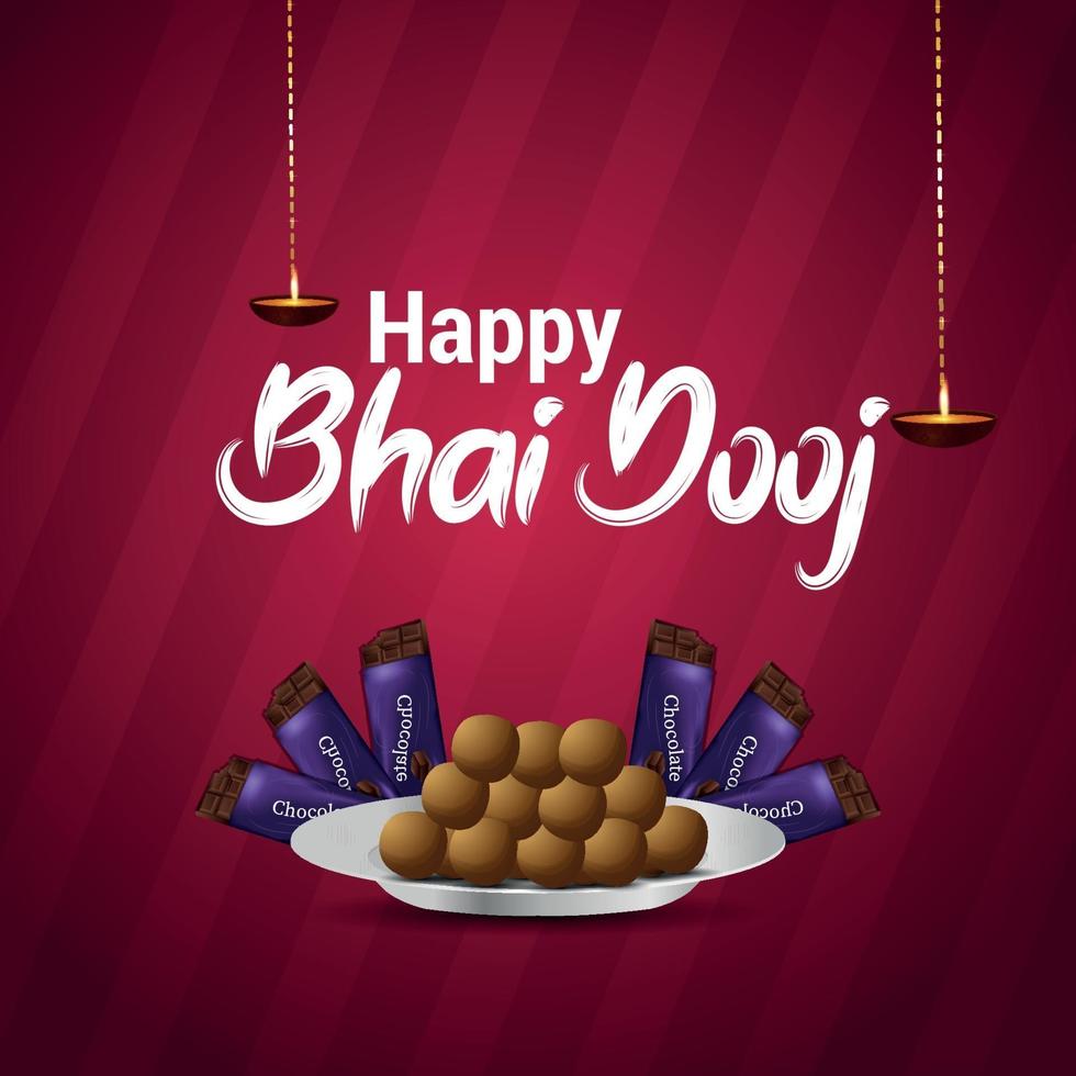 Happy bhai dooj invitation greeting card with creative illustration and sweet vector