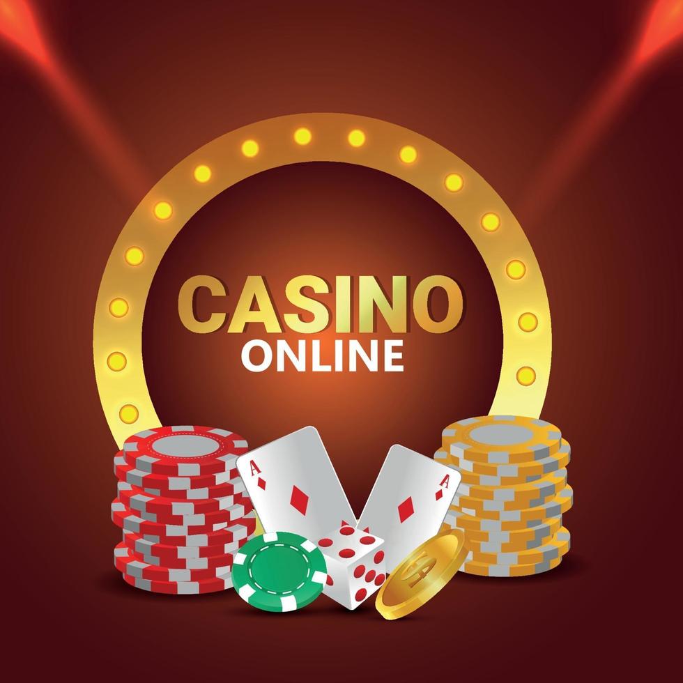 Casino vip gambling game with chips, cards and dice and background vector