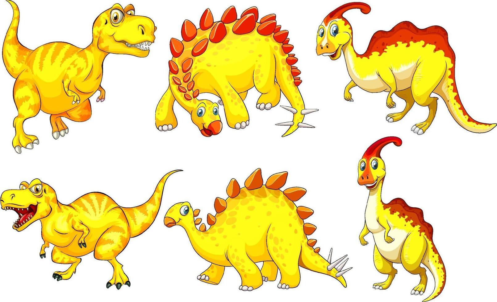 Set of yellow dinosaur cartoon character vector