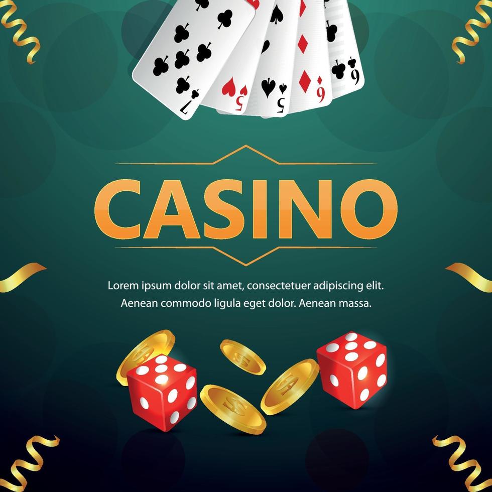 Casino gambling game background with cards, chips, and dice vector