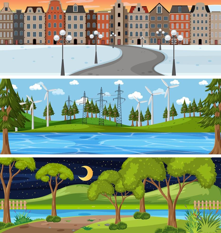 Set of three different nature horizontal scenes vector